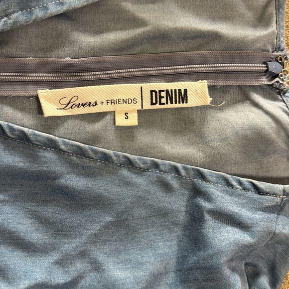 Lovers + Friends‎ Denim V Neck Tie Blue Puff Sleeve Chambray Mini Dress - Picture 11 of 11